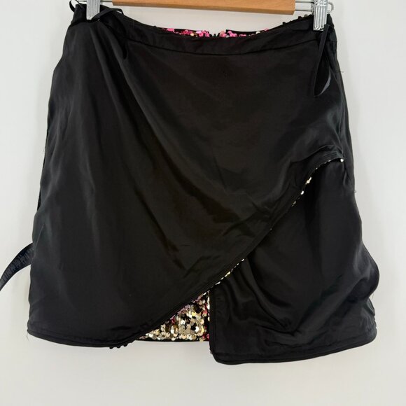 ASOS Sequin Faux Wrap Mini Skirt Black Gold Pink Purple Size 4 - Picture 5 of 11